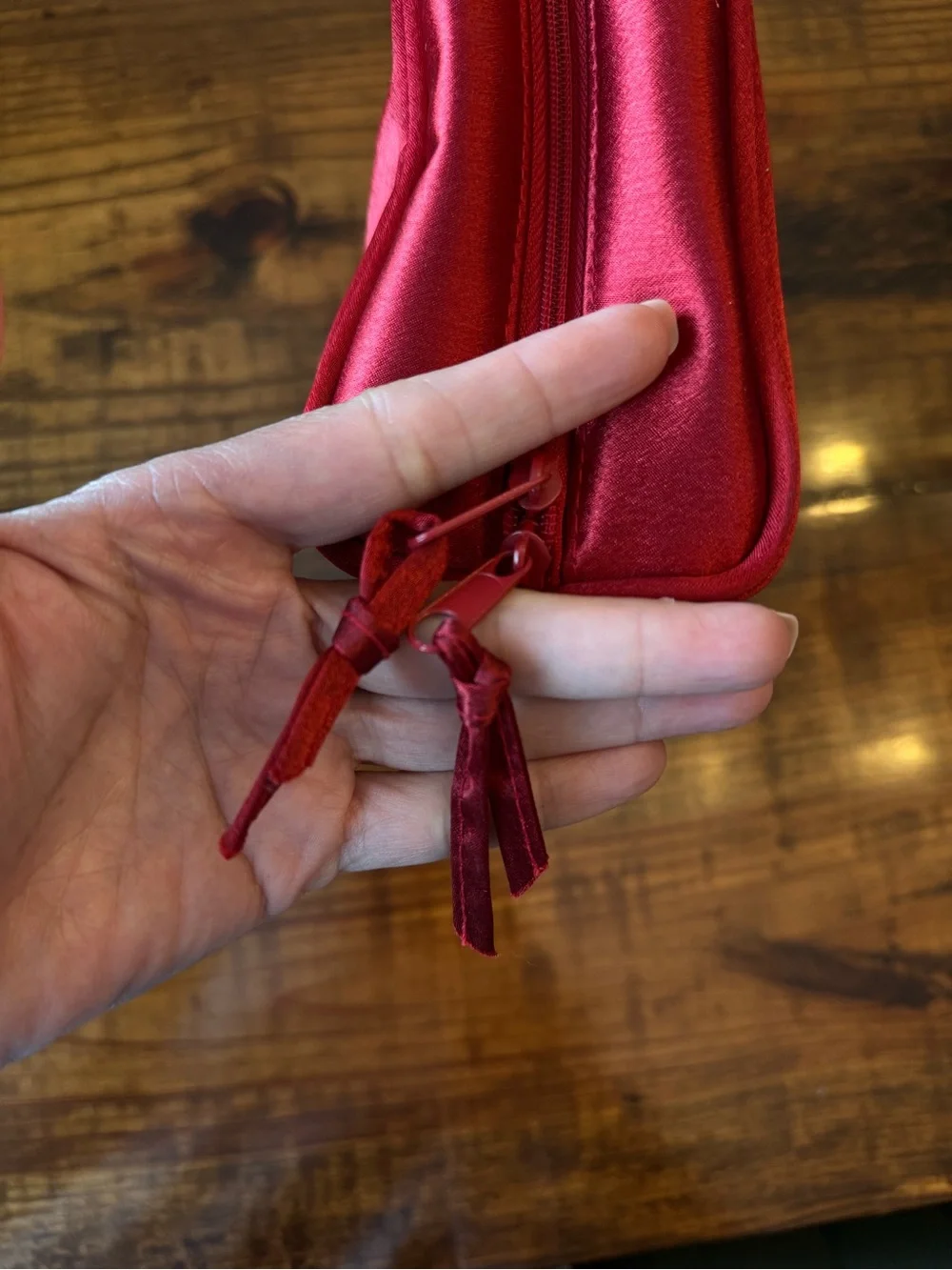 Yves Saint Laurent Red Satin Logo Cosmetic Pouch